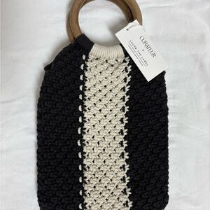 Black and Cream Knit/macrame Boho Handbag, NWT